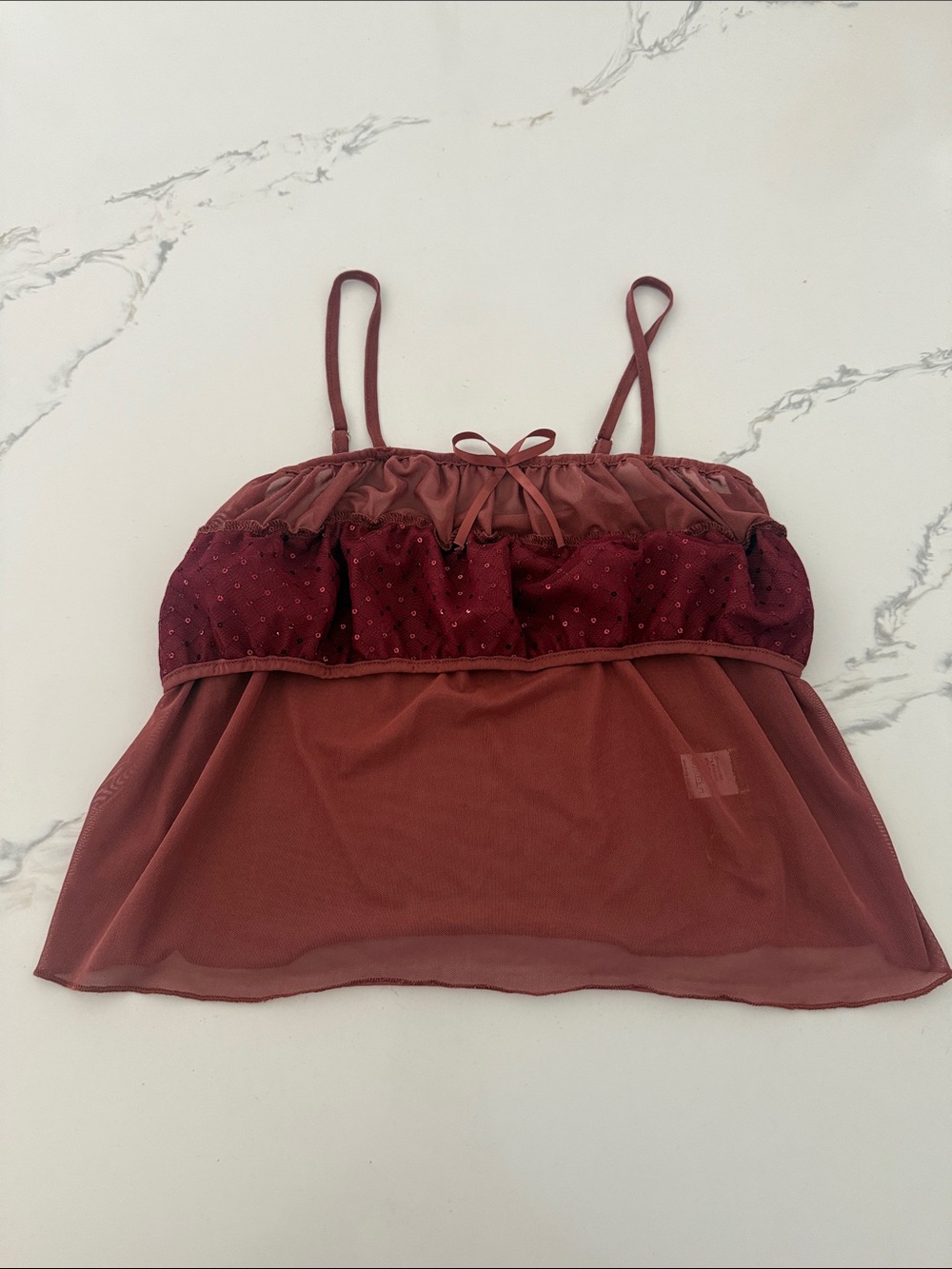 SHEIN Burgundy Mesh Babydoll Cami